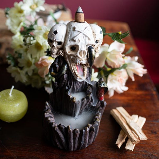 GOTHIC SKULLS BACKFLOW INCENSE BURNER – Mystical Smoke Waterfall Effect - Spirit And Shadow