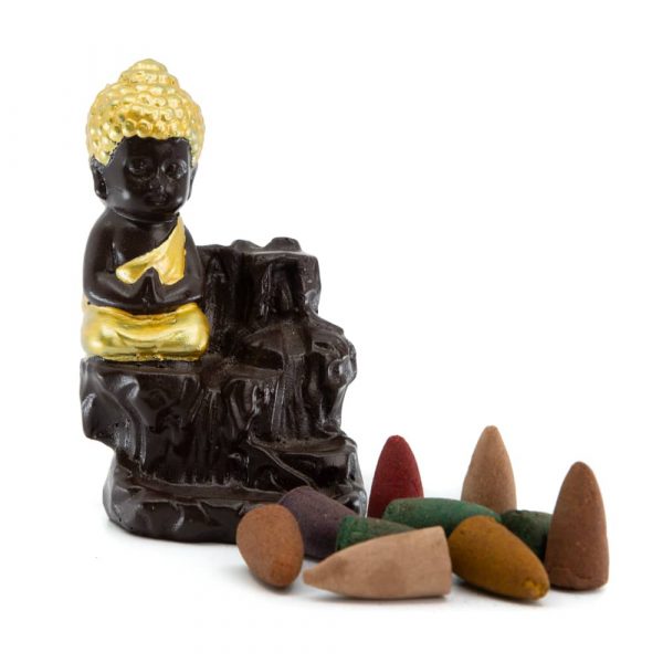 MEDITATING MONK BACKFLOW INCENSE BURNER - Waterfall Effect 12 cm - Spirit And Shadow