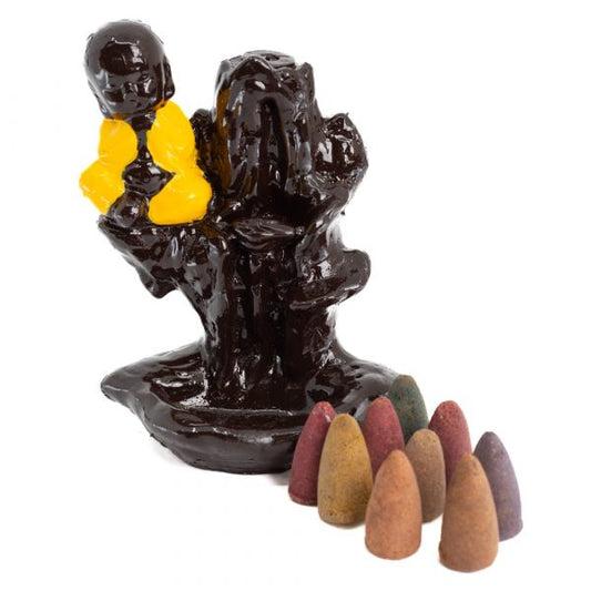 BACKFLOW INCENSE BURNER MEDITATING BUDDHA 120mm WITH CONES - Spirit And Shadow