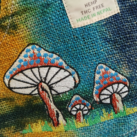 HEMP EMBROIDERED MUSHROOM PARTY BAG – Green Mushrooms