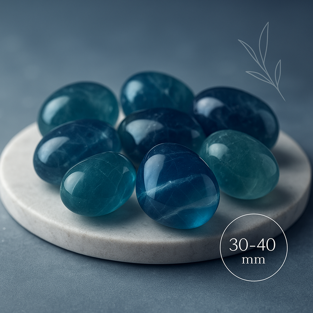 BLUE FLUORITE CRYSTAL TUMBLED AA Grade 30–40 mm