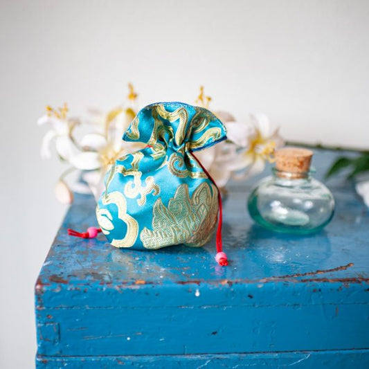 HANDMADE BLUE BROCADE BAG – Ideal for Pendulums, Malas, Treasures And Spell Bag - Spirit And Shadow