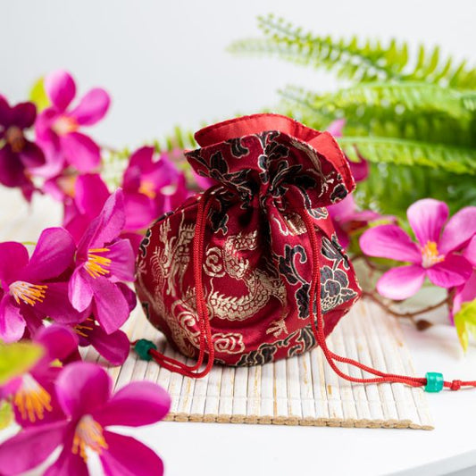 HANDMADE DARK RED BROCADE DRAWSTRING BAG – Ideal for Pendulums, Malas, Treasures And Spell Bag - Spirit And Shadow