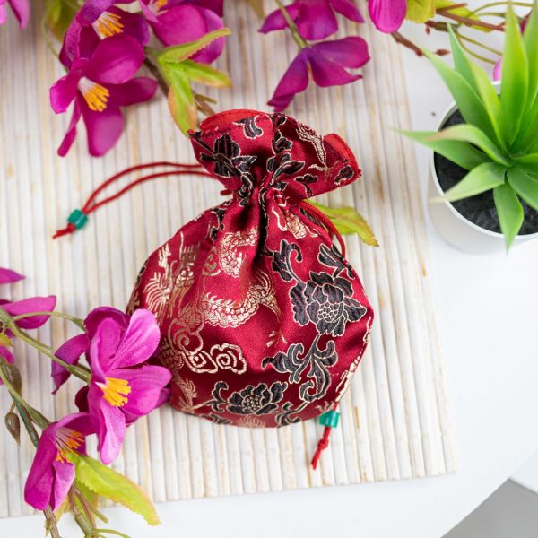 HANDMADE DARK RED BROCADE DRAWSTRING BAG – Ideal for Pendulums, Malas, Treasures And Spell Bag - Spirit And Shadow