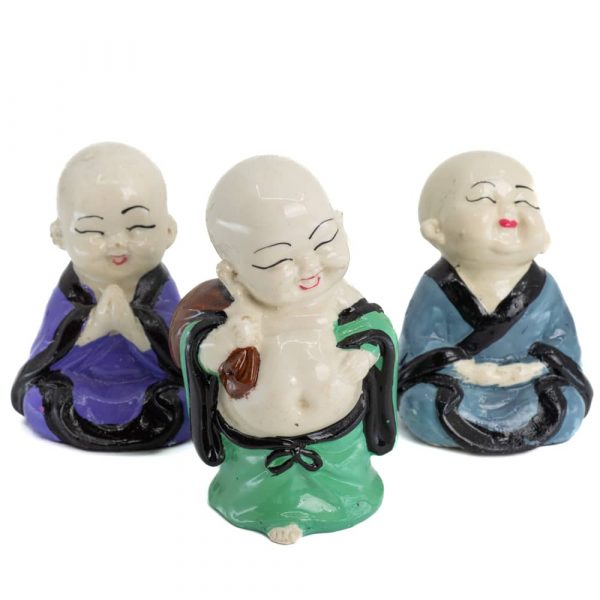 CHEERFUL MINI BUDDHA STATUE SET - Hand-Painted Vibrant Colours - Spirit And Shadow