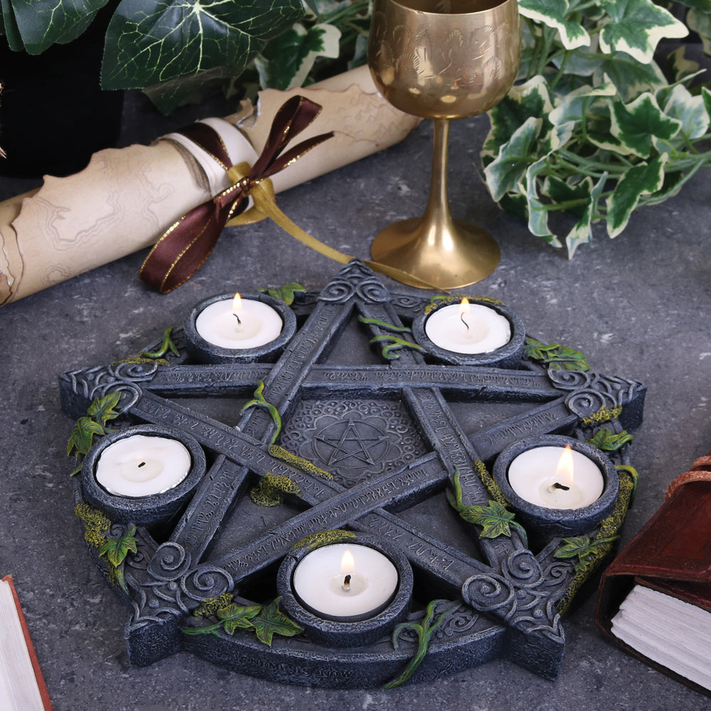 WICCAN PENTAGRAM TEA LIGHT HOLDER 25.5cm - Spirit And Shadow