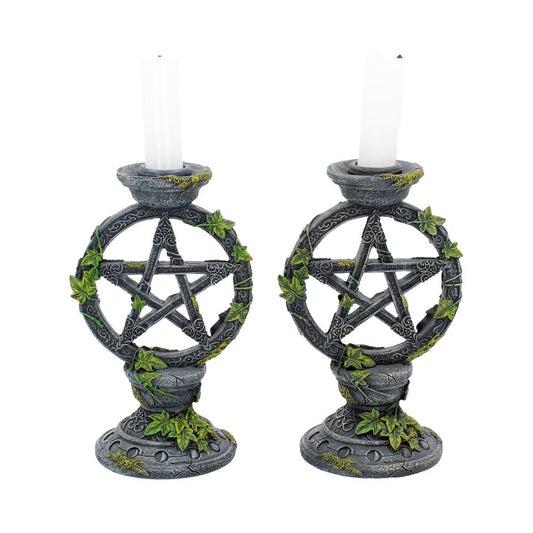 WICCAN PENTAGRAM CANDLESTICK HOLDER 15cm - Spirit And Shadow