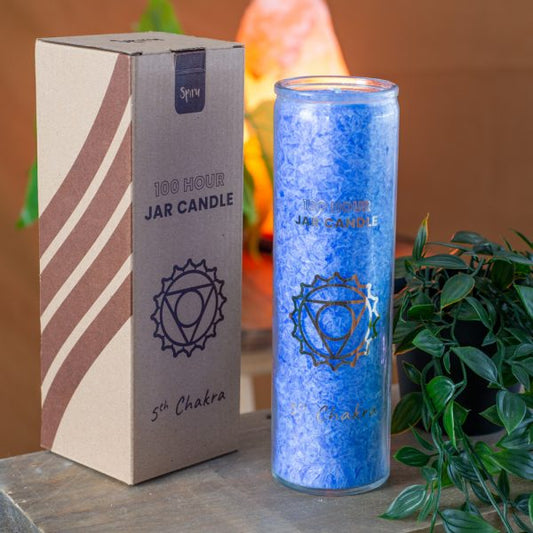 THROAT CHAKRA (5th) STEARIN CANDLE IN GLASS – Blue (100 Hour Burning Time) - Spirit And Shadow