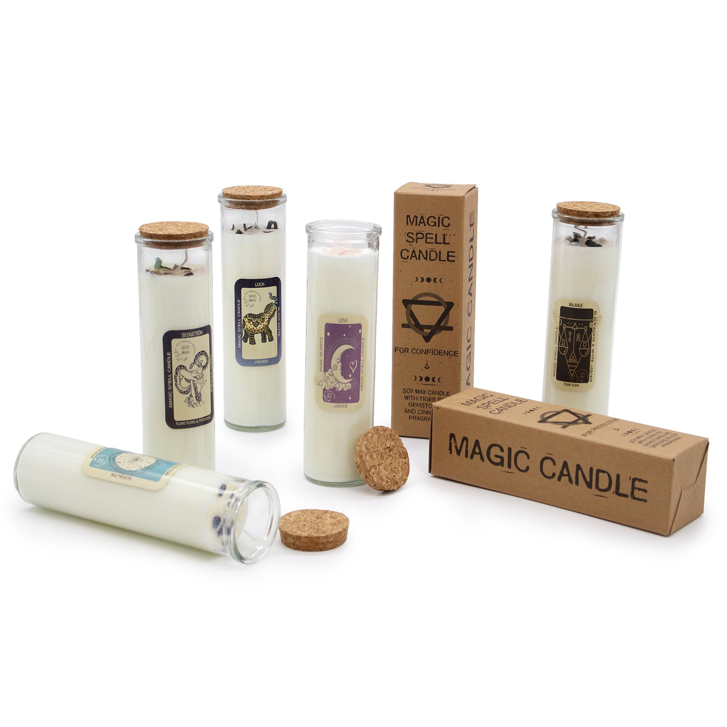 MAGIC SPELL CANDLE –CONFIDENCE Tiger Eye Crystals & Cinnamon-Orange Scent - Spirit And Shadow