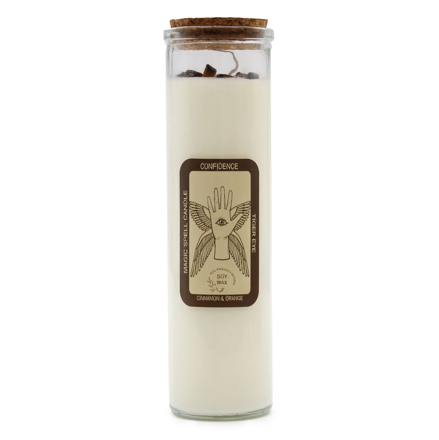 MAGIC SPELL CANDLE –CONFIDENCE Tiger Eye Crystals & Cinnamon-Orange Scent - Spirit And Shadow