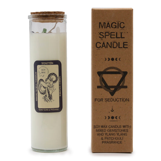 MAGIC SPELL CANDLE - SEDUCTION Ylang Ylang & Patchouli with Gemstones - Spirit And Shadow