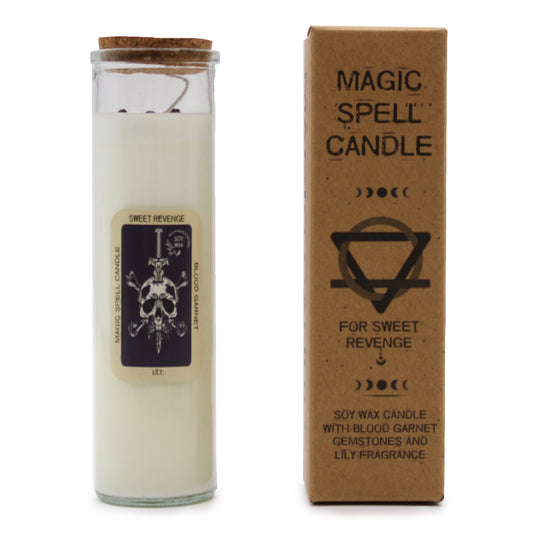 MAGIC SPELL CANDLE - SWEET REVENGE Blood Garnet Crystals in a Lily Scented Soy Candle - Spirit And Shadow