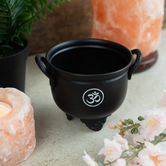 WITCHES' CAULDRON WITH METAL OHM SYMBOL – Perfect for Rituals & Spiritual Practices - Spirit And Shadow