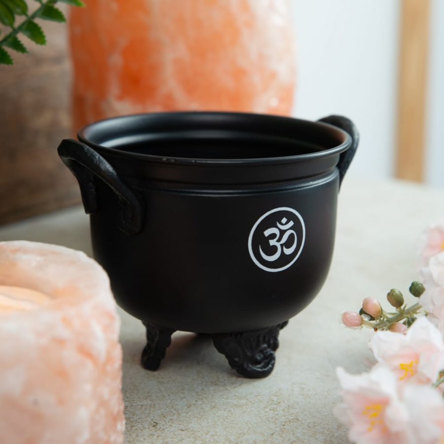 WITCHES' CAULDRON WITH METAL OHM SYMBOL – Perfect for Rituals & Spiritual Practices - Spirit And Shadow