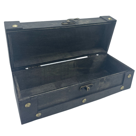 VINTAGE GREY WOODEN STORAGE CHEST – Long Trinket & Keepsake Box