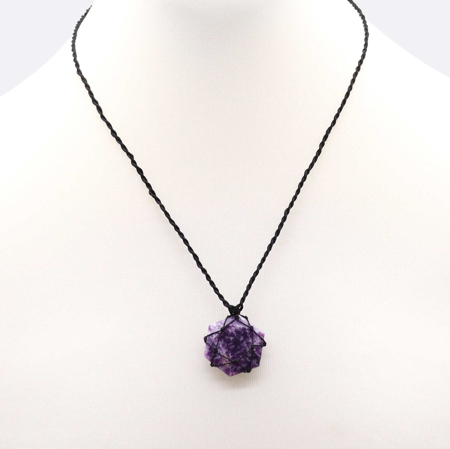 LEPIDOLITE LACED GEMSTONE HEXAGON PENDANT - Spirit And Shadow