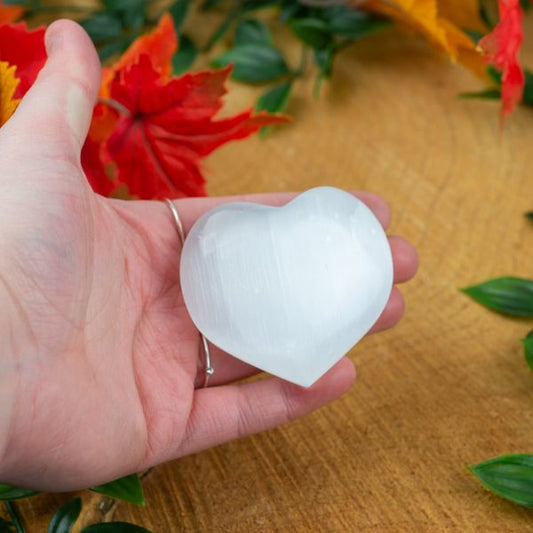 HEART SELENITE WORRY STONE - White Crystal for Healing & Connection - Spirit And Shadow