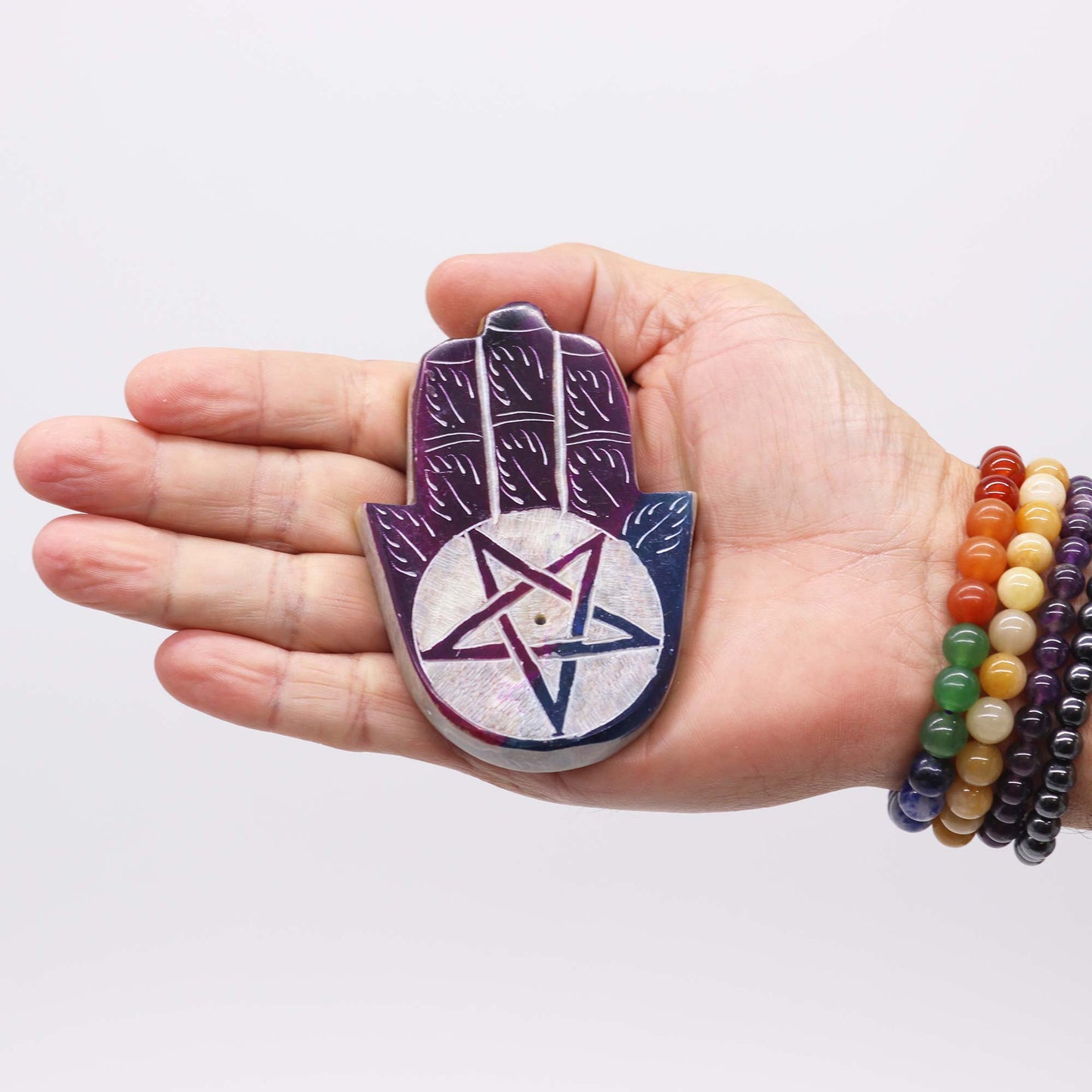 SOAPSTONE HAMSA INCENSE HOLDER - Pentagram Design