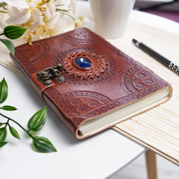 HANDMADE LEATHER JOURNAL WITH LAPIS LAZULI - Spirit And Shadow