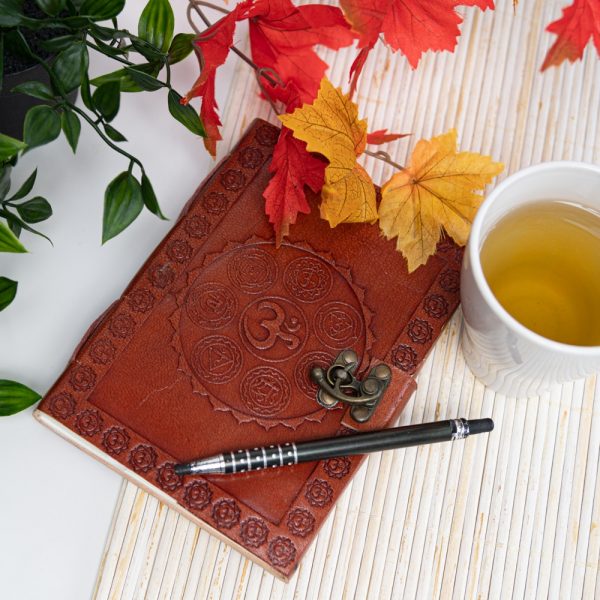 HANDMADE LEATHER JOURNAL/NOTEBOOK WITH OHM CHAKRAS - Spirit And Shadow