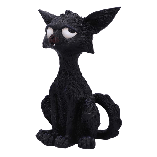Black cat figurine with large eyes on a white background