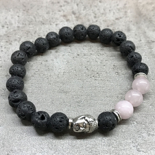 LAVA STONE BRACELET - Buddha & Rose Quartz