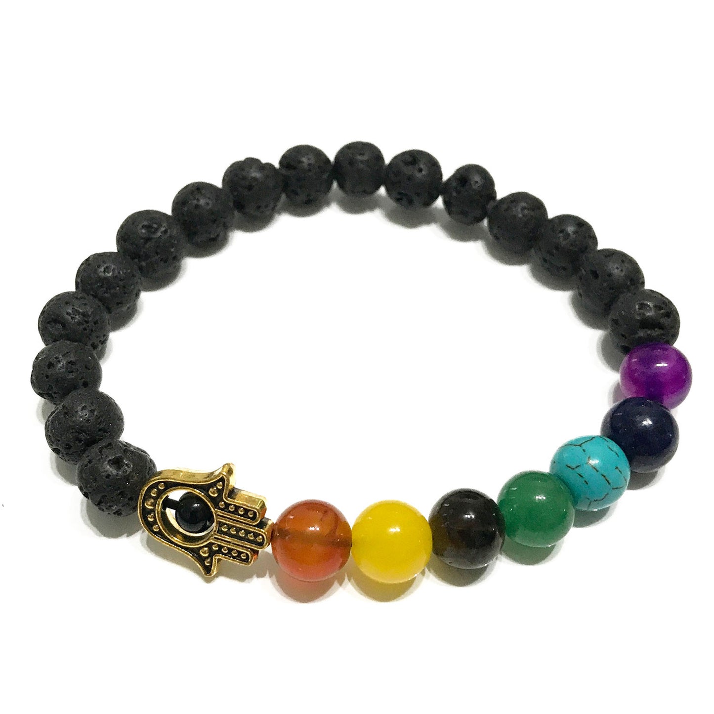 LAVA STONE HAMSA CHAKRA BRACELET