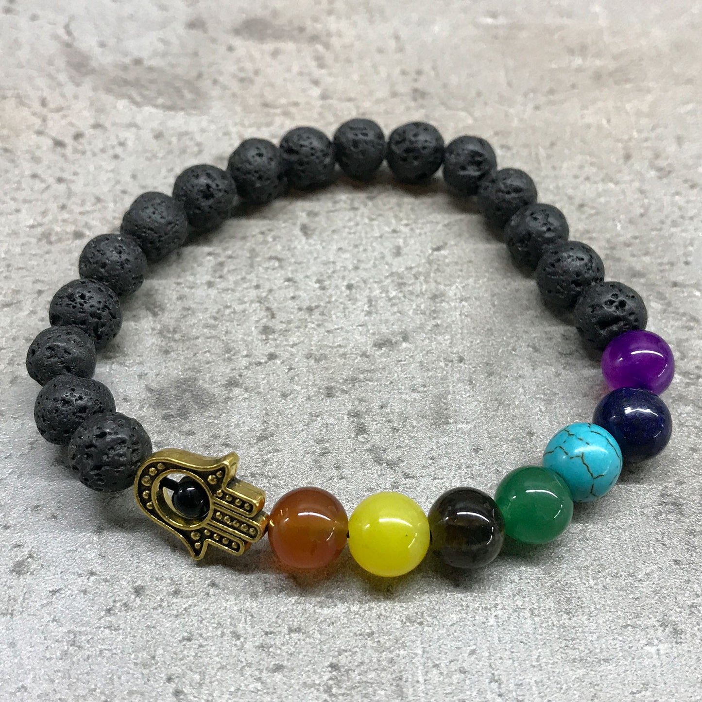 LAVA STONE HAMSA CHAKRA BRACELET