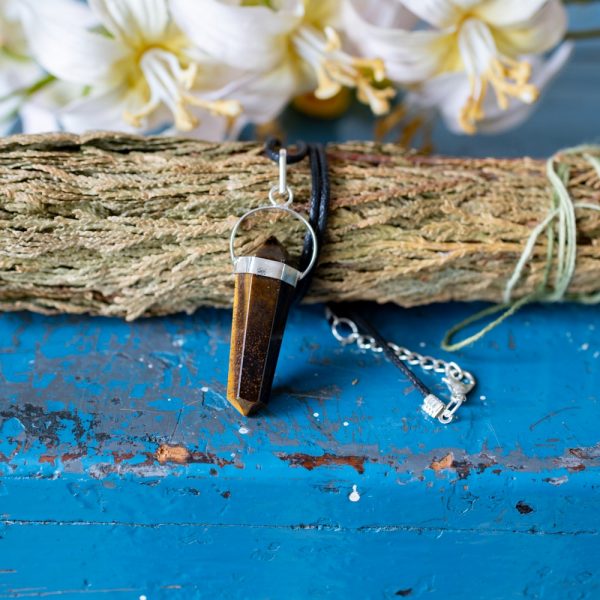 TIGER EYE DOUBLE POINT PENDANT NECKLACE – Protection & Confidence - Spirit And Shadow