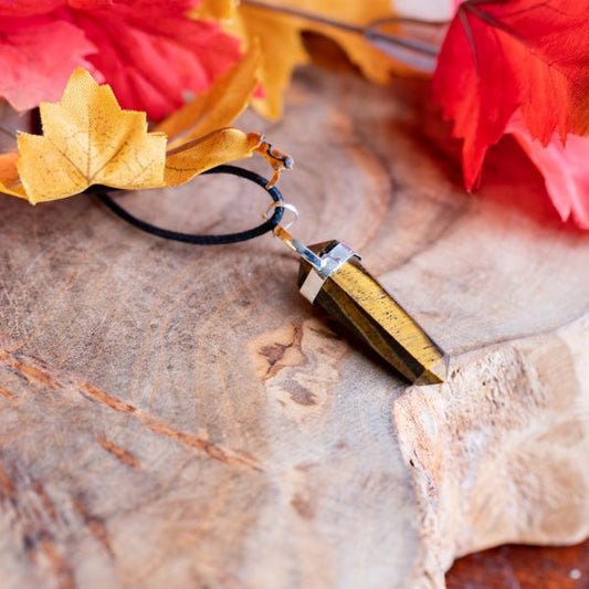 TIGER EYE DOUBLE POINT PENDANT NECKLACE – Protection & Confidence - Spirit And Shadow