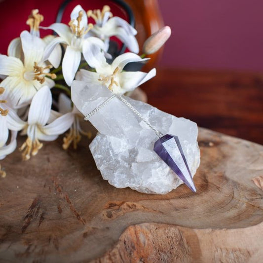 AMETHYST GEMSTONE PENDULUM - FACETED CRYSTAL FOR CHAKRA HEALING & SPIRITUAL AWARENESS - Spirit And Shadow