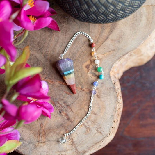 CHAKRA PENDULUM WITH GEMSTONE BEADS - Energy Healing Tool for Chakra Balancing - Spirit And Shadow