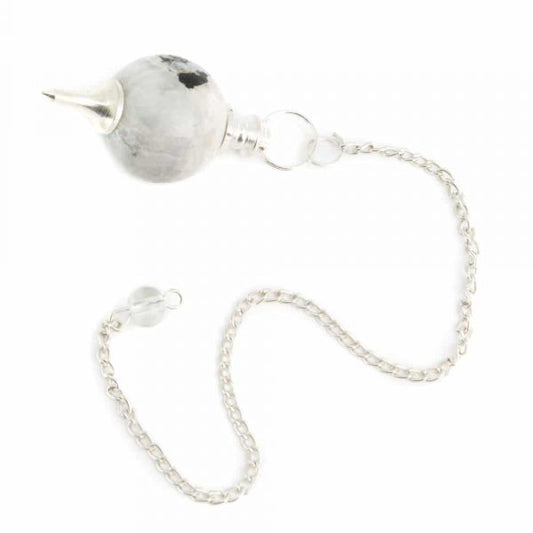PENDULUM GEMSTONE RAINBOW MOONSTONE SPHERE - for Emotional Balance & Intuition - Spirit And Shadow
