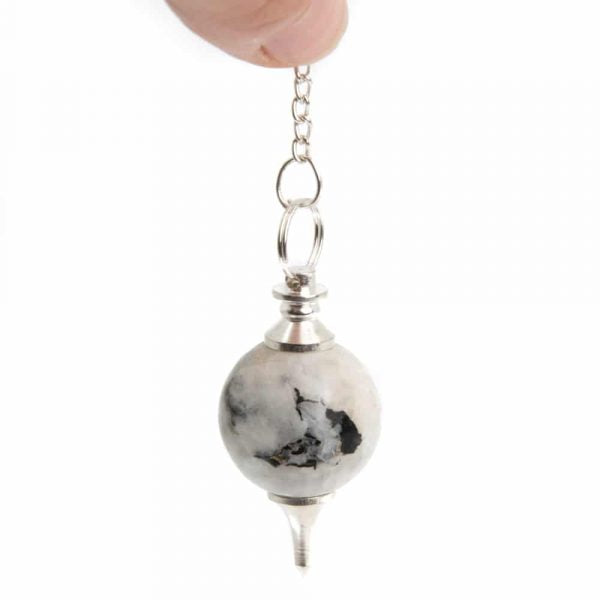 PENDULUM GEMSTONE RAINBOW MOONSTONE SPHERE - for Emotional Balance & Intuition - Spirit And Shadow