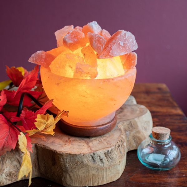 HIMALAYAN SALT STONE FIRE BASKET ROUND WITH ROUGH PIECES – Natural Serenity & Warmth - Spirit And Shadow
