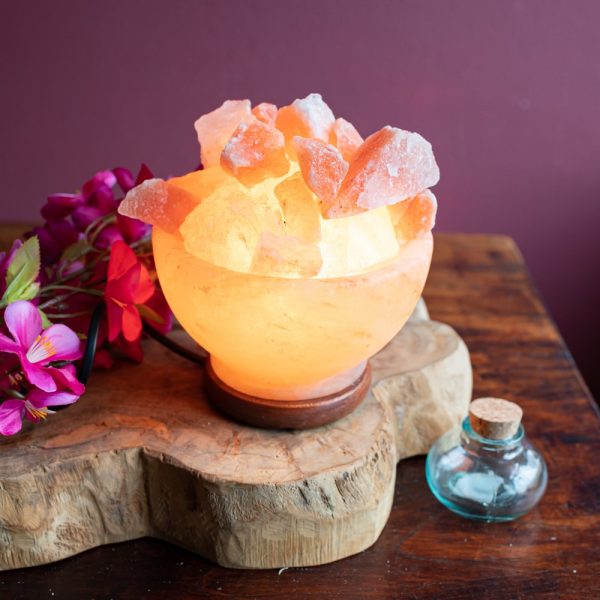 HIMALAYAN SALT STONE FIRE BASKET ROUND WITH ROUGH PIECES – Natural Serenity & Warmth - Spirit And Shadow