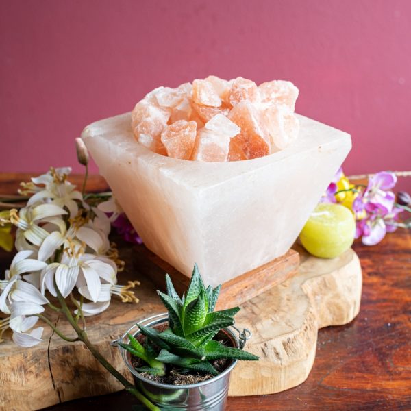 HIMALAYAN SALT STONE FIRE BASKET WITH CRUDE PIECES - Natural Glow & Wellness Benefits - Spirit And Shadow