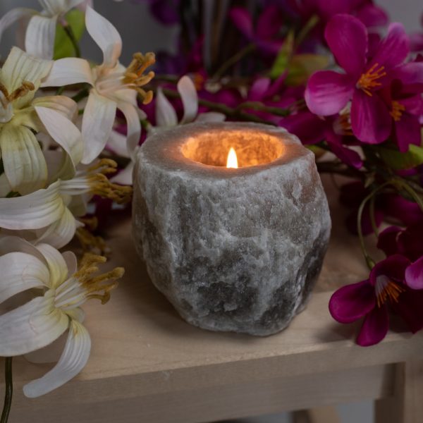 HIMALAYAN SALT TEA LIGHT HOLDER - GREY 400–700g - Spirit And Shadow