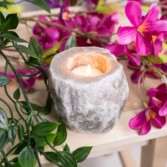 HIMALAYAN SALT TEA LIGHT HOLDER - GREY 400–700g - Spirit And Shadow