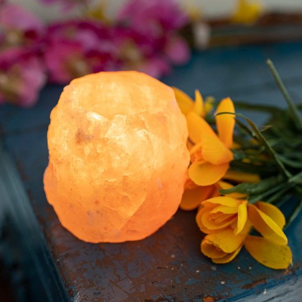 HIMALAYAN SALT TEA LIGHT HOLDER - NATURAL ORANGE GLOW 400–700g - Spirit And Shadow