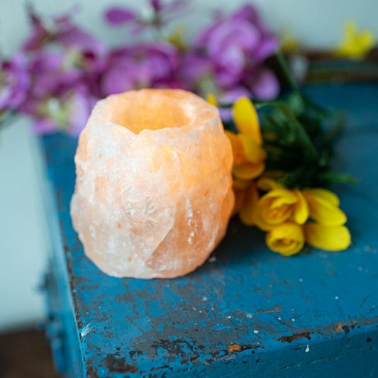HIMALAYAN SALT TEA LIGHT HOLDER - NATURAL ORANGE GLOW 400–700g - Spirit And Shadow
