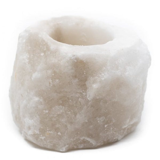 HIMALAYAN SALT TEA LIGHT HOLDER - WHITE 400–700g - Spirit And Shadow