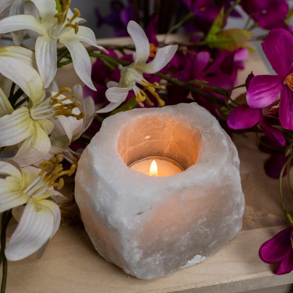 HIMALAYAN SALT TEA LIGHT HOLDER - WHITE 400–700g - Spirit And Shadow
