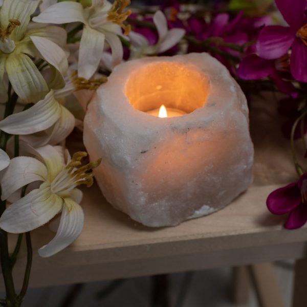 HIMALAYAN SALT TEA LIGHT HOLDER - WHITE 400–700g - Spirit And Shadow
