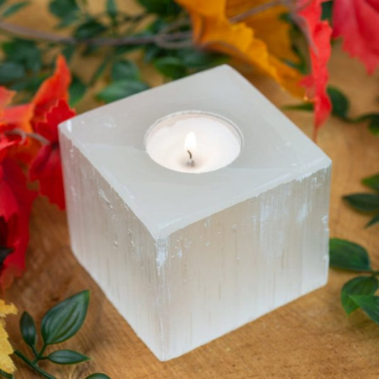 SELENITE CUBE TEA-LIGHT HOLDER 8x8 cm - Spirit And Shadow