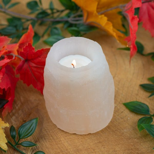 SELENITE GEMSTONE CYLINDER TEA-LIGHT HOLDER 700g 8 x 8 cm - Spirit And Shadow