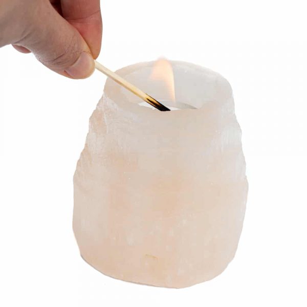 SELENITE GEMSTONE CYLINDER TEA-LIGHT HOLDER 700g 8 x 8 cm - Spirit And Shadow