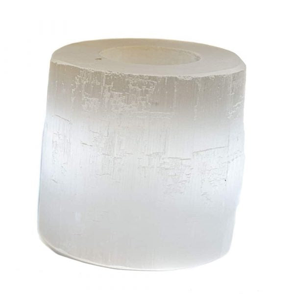 SELENITE GEMSTONE CYLINDER TEA-LIGHT HOLDER 900g 8 x 8 cm - Spirit And Shadow