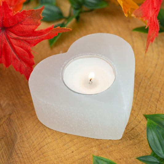 SELENITE GEMSTONE HEART TEA-LIGHT HOLDER 8 x 8 cm - Spirit And Shadow