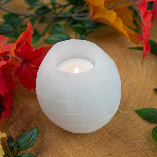 SELENITE GEMSTONE CYLINDER TEA-LIGHT HOLDER 500g 8 x 8 cm - Spirit And Shadow